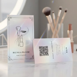 Tarjeta De Visita Luxury Makeup Artist with QR Code | Holographic