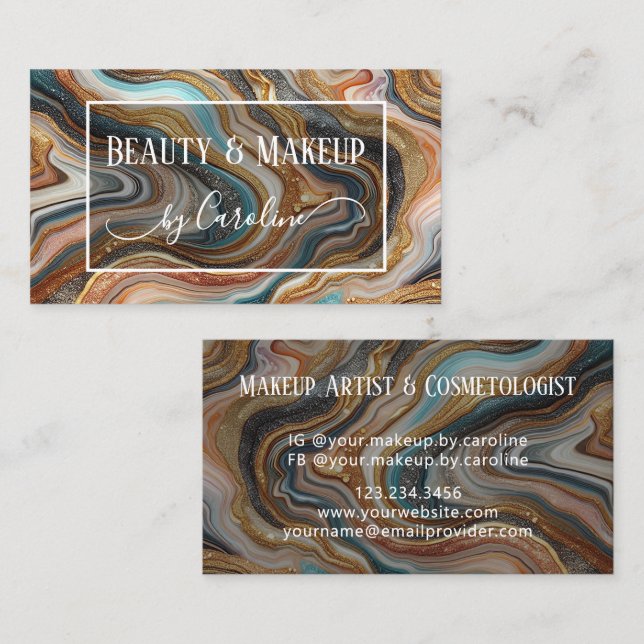 Tarjeta De Visita Luxury Marble Makeup Artist & Hair Stylist (Anverso / Reverso)