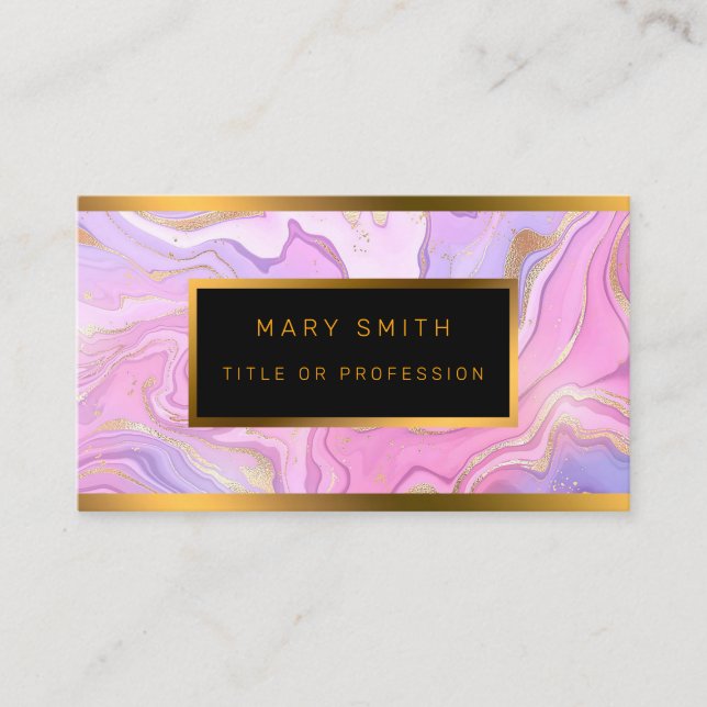 Tarjeta De Visita Luxury Marble Pink Purple Gold (Anverso)