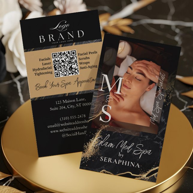 Tarjeta De Visita Luxury Med Spa Esthetician Black Gold Agate (Luxury Med Spa Esthetician Black Gold Agate Business Card)