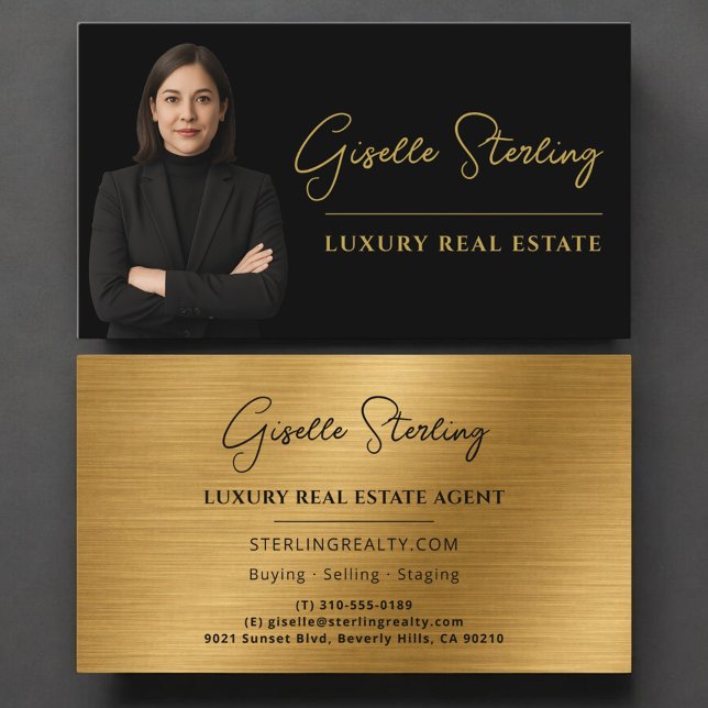 Tarjeta De Visita Luxury Metallic Real Estate Black Gold Script  (Subido por el creador)