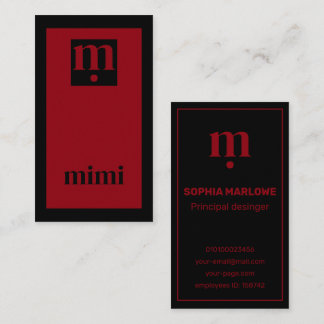 Tarjeta De Visita Luxury minimal initial black and red