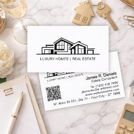 Tarjeta De Visita Luxury Minimalist Black & White Real Estate