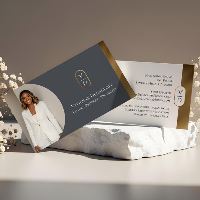 Tarjeta De Visita Luxury Modern Gold Arch Monogram Real Estate Photo (Luxury Modern Gold Arch Monogram Real Estate Photo Business Card)