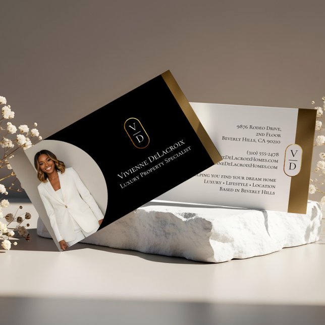 Tarjeta De Visita Luxury Modern Gold Arch Monogram Real Estate Photo (Luxury Modern Gold Arch Monogram Real Estate Photo Business Card)