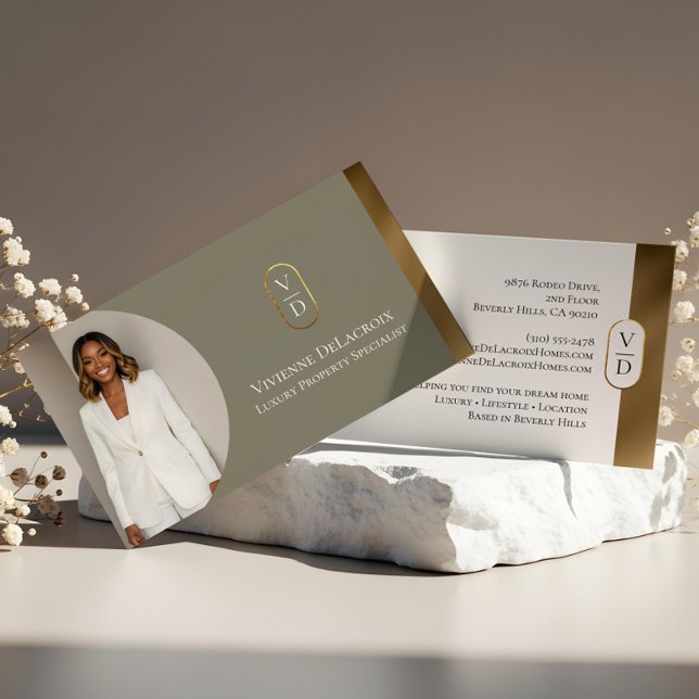 Tarjeta De Visita Luxury Modern Gold Arch Monogram Real Estate Photo (Luxury Modern Gold Arch Monogram Real Estate Photo Business Card)