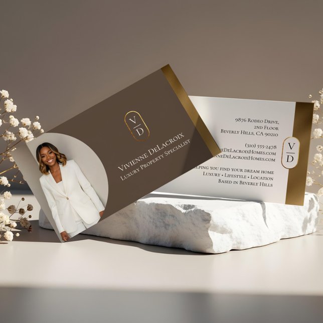 Tarjeta De Visita Luxury Modern Gold Arch Monogram Real Estate Photo (Luxury Modern Gold Arch Monogram Real Estate Photo Business Card)