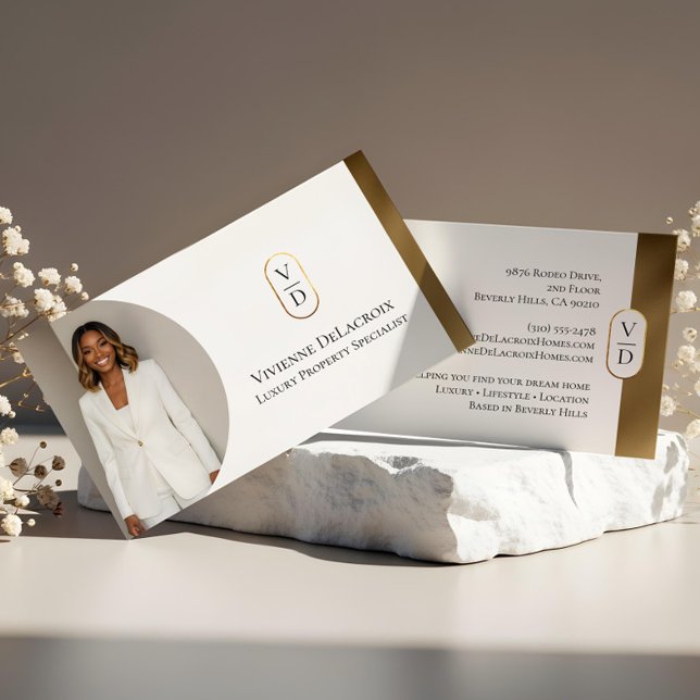 Tarjeta De Visita Luxury Modern Gold Arch Monogram Real Estate Photo (Luxury Modern Gold Arch Monogram Real Estate Photo Business Card)