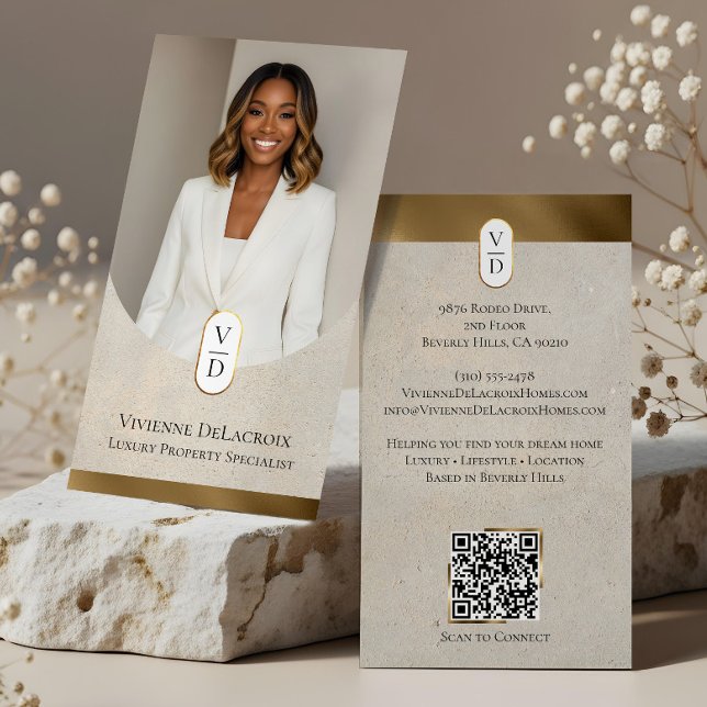Tarjeta De Visita Luxury Modern Gold Arch Monogram Real Estate Photo (Luxury Modern Gold Arch Monogram Real Estate Photo Business Card)