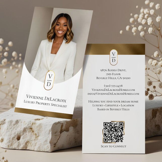 Tarjeta De Visita Luxury Modern Gold Arch Monogram Real Estate Photo (Luxury Modern Gold Arch Monogram Real Estate Photo Business Card)