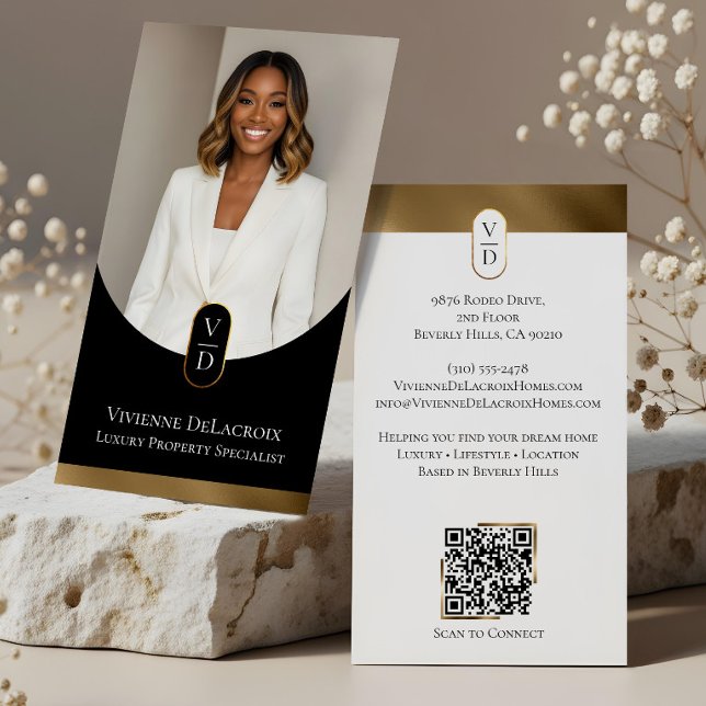 Tarjeta De Visita Luxury Modern Gold Arch Monogram Real Estate Photo (Luxury Modern Gold Arch Monogram Real Estate Photo Business Card)