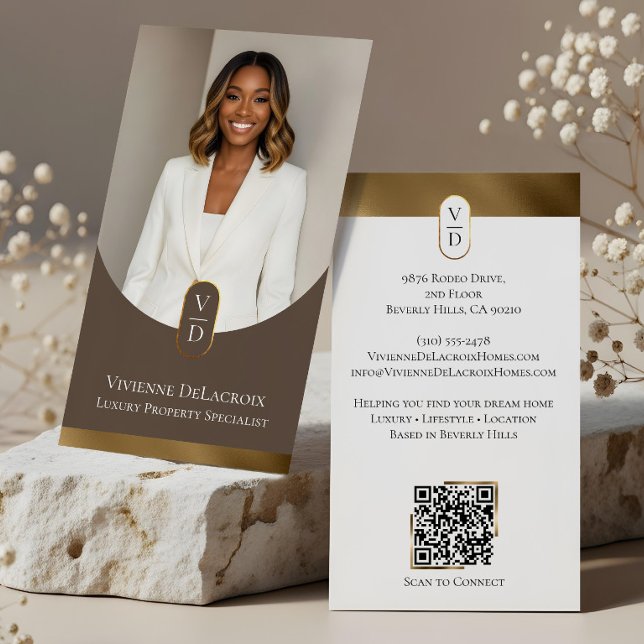 Tarjeta De Visita Luxury Modern Gold Arch Monogram Real Estate Photo (Luxury Modern Gold Arch Monogram Real Estate Photo Business Card)