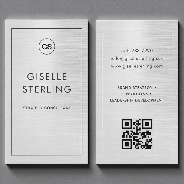 Tarjeta De Visita Luxury Modern Metallic Monogram QR Code (Subido por el creador)