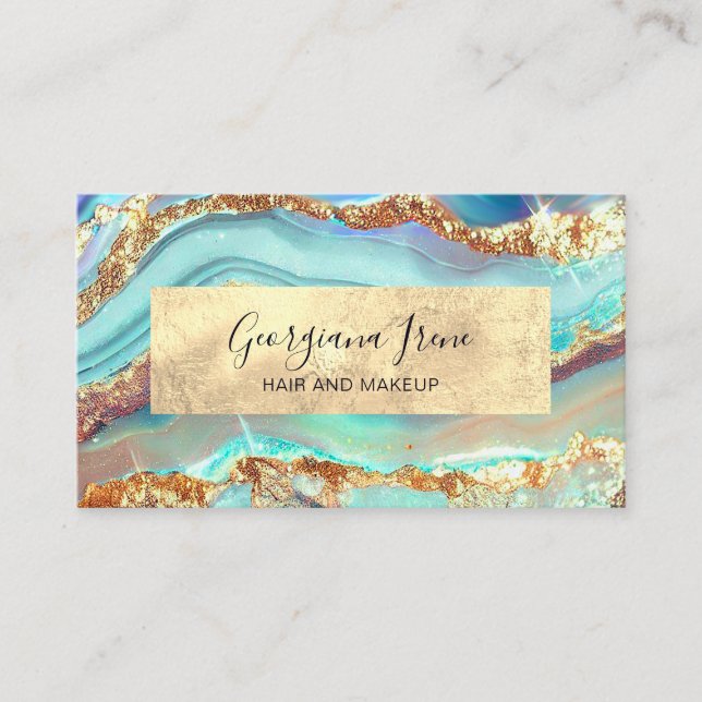Tarjeta De Visita Luxury Moderno Resumen Faux Agate Marble Verde azu (Anverso)