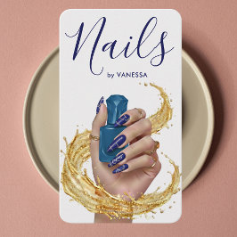 Tarjeta De Visita Luxury Nail Artist Manicurist Cobalt Blue Gold