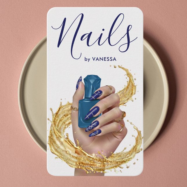 Tarjeta De Visita Luxury Nail Artist Manicurist Cobalt Blue Gold (Subido por el creador)