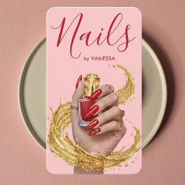 Tarjeta De Visita Luxury Nail Artist Manicurist Pink & Gold Nail Art