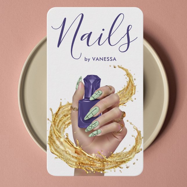 Tarjeta De Visita Luxury Nail Artist Manicurist Pistachio Lilac Gold (Subido por el creador)