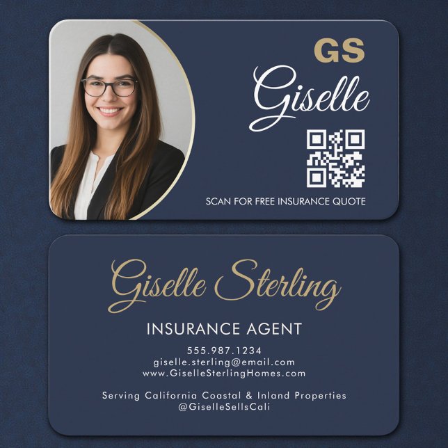 Tarjeta De Visita Luxury Navy Blue Gold Insurance Representative (Subido por el creador)