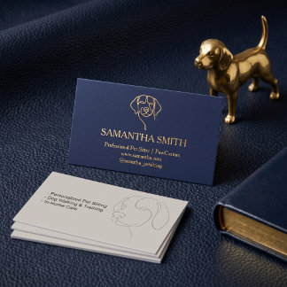 Tarjeta De Visita Luxury Navy & Gold Pet Sitter Business Card | Eleg
