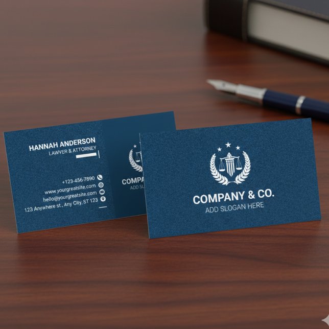 Tarjeta De Visita Luxury Navy Leather Look Attorney Business Card  (Luxury Navy Leather Look Attorney Business Card with Logo)