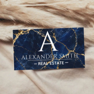 Tarjeta De Visita Luxury Navy Marble Gold Monogram Business Branding