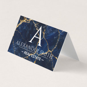 Tarjeta De Visita Luxury Navy Marble Gold Monogram Business Branding