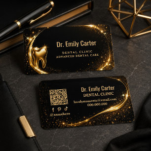 Tarjeta De Visita Luxury Negro y Oro Dental   Dental Moderna 
