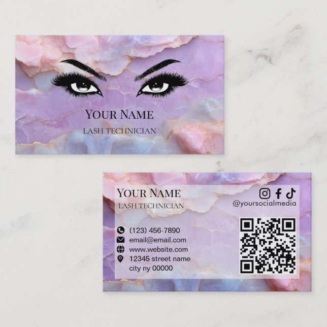 Tarjeta De Visita Luxury Pastel Marble Lash Technician (Anverso / Reverso)