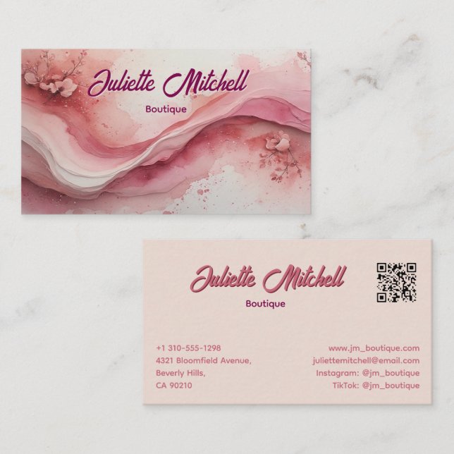 Tarjeta De Visita Luxury Pink Marble Agate Fluid Business Card (Anverso / Reverso)