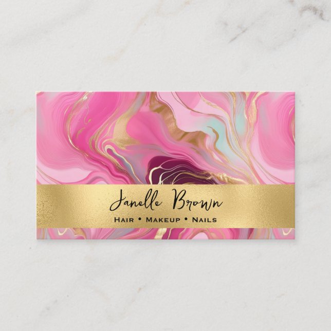 Tarjeta De Visita Luxury Pink Marble and Gold Foil (Anverso)