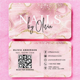 Tarjeta De Visita Luxury Pink Marble Nail Tech Branding