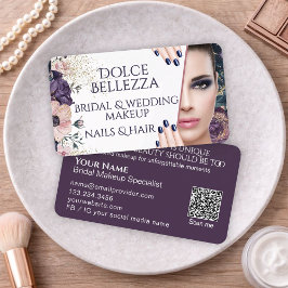 Tarjeta De Visita Luxury Pink Purple Floral Bridal Makeup Artist