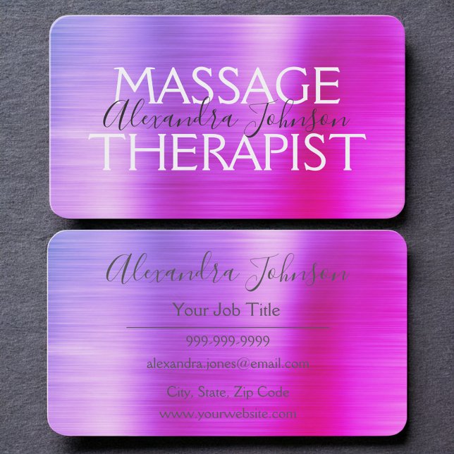 Tarjeta De Visita Luxury Purple Pink Brushed Metal Massage Therapy (Subido por el creador)