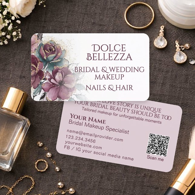 Tarjeta De Visita Luxury Purple Teal Floral Bridal Makeup Artist (Subido por el creador)