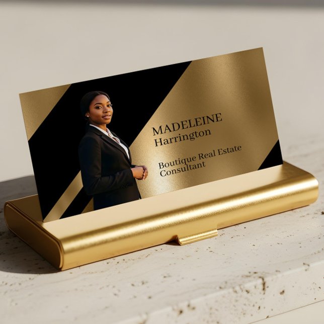 Tarjeta De Visita Luxury Real Estate Agent Black & Gold Black Luxe (Luxury Real Estate Agent Black & Gold Black Luxe Business Card)