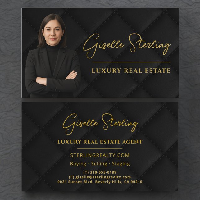 Tarjeta De Visita Luxury Real Estate Agent Broker Black Gold (Subido por el creador)