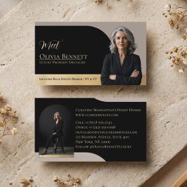 Tarjeta De Visita Luxury Real Estate Arch Frame Photo Black Gold