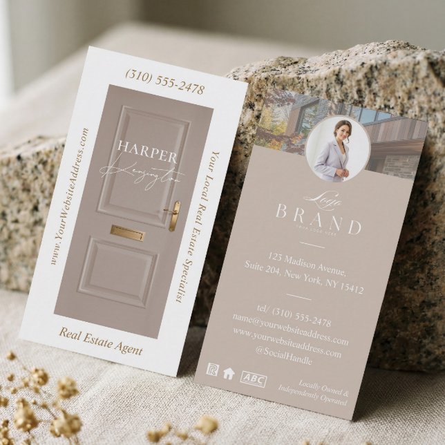 Tarjeta De Visita Luxury Real Estate Beige Door Professional Photo (Luxury Real Estate Beige Door Professional Photo Business Card)