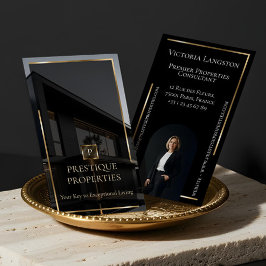 Tarjeta De Visita Luxury Real Estate Black Gold Photo Monogram
