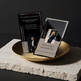 Tarjeta De Visita Luxury Real Estate Black Gold Photo Monogram