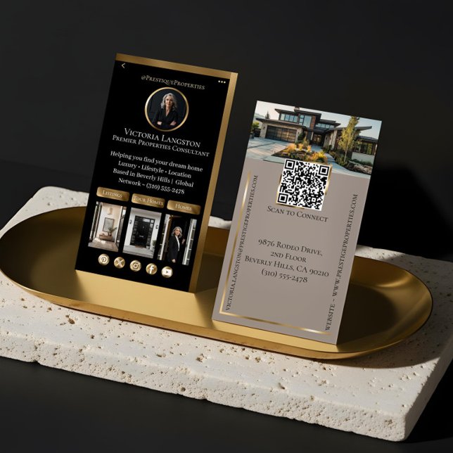 Tarjeta De Visita Luxury Real Estate Black Gold Social Media Photos (Luxury Real Estate Black Gold Social Media Photos Business Card)