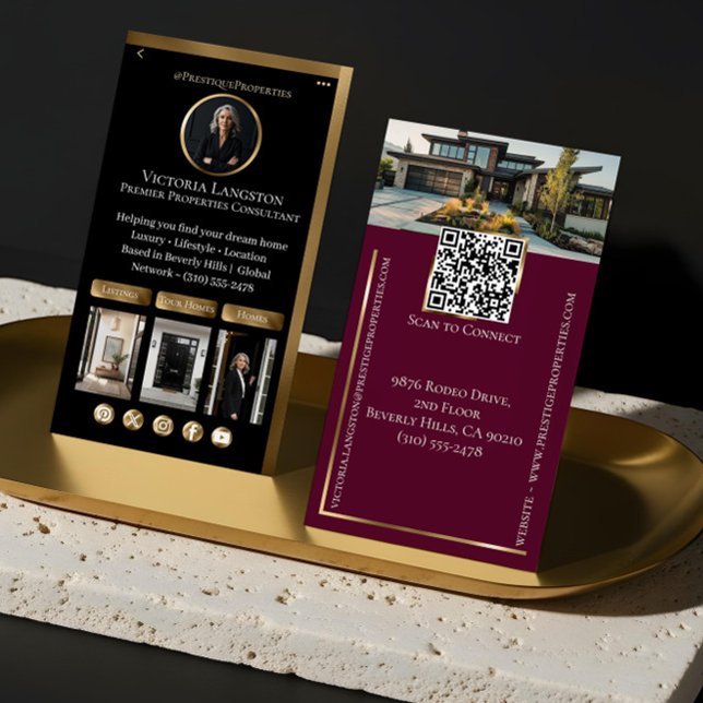 Tarjeta De Visita Luxury Real Estate Black Gold Social Media Photos (Luxury Real Estate Black Gold Social Media Photos Business Card)