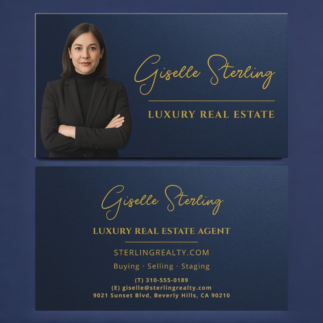Tarjeta De Visita Luxury Real Estate Navy Blue Gold Metallic (Subido por el creador)