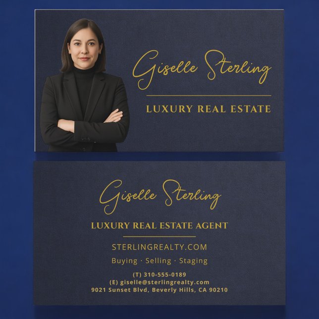 Tarjeta De Visita Luxury Real Estate Navy Blue Gold Stone Slate (Subido por el creador)