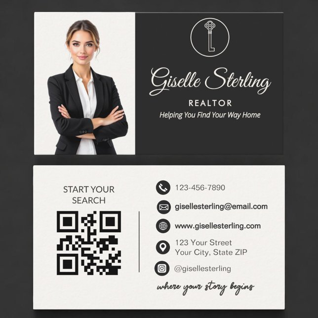 Tarjeta De Visita Luxury Realtor Neutral Photo QR Code  (Subido por el creador)