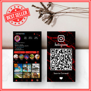 Tarjeta De Visita LUXURY Rojo y Negro Instagram Mármol Agata QR