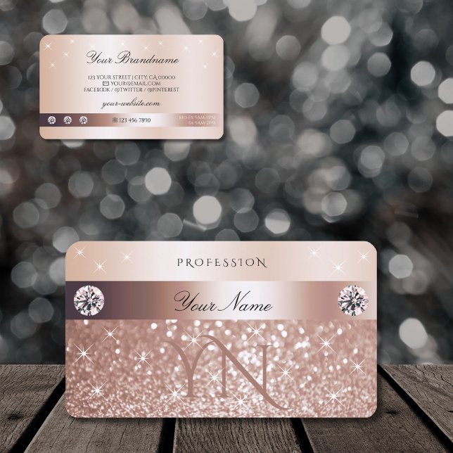 Tarjeta De Visita Luxury Rose Gold Glitter Sparkling Stars Monogram (Subido por el creador)