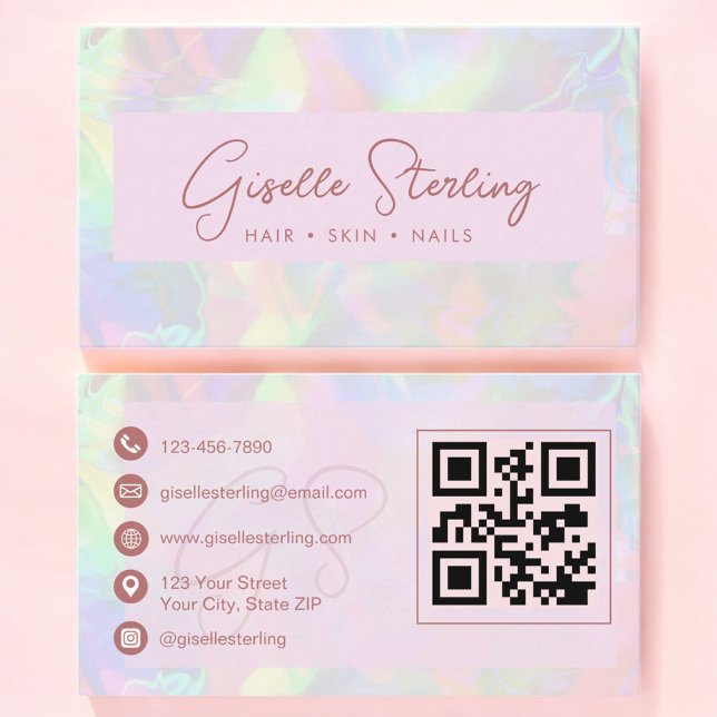 Tarjeta De Visita Luxury Rose Gold Opal QR Code Professional (Subido por el creador)