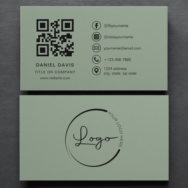 Tarjeta De Visita Luxury Sage Green Company Logo QR Code  (Subido por el creador)